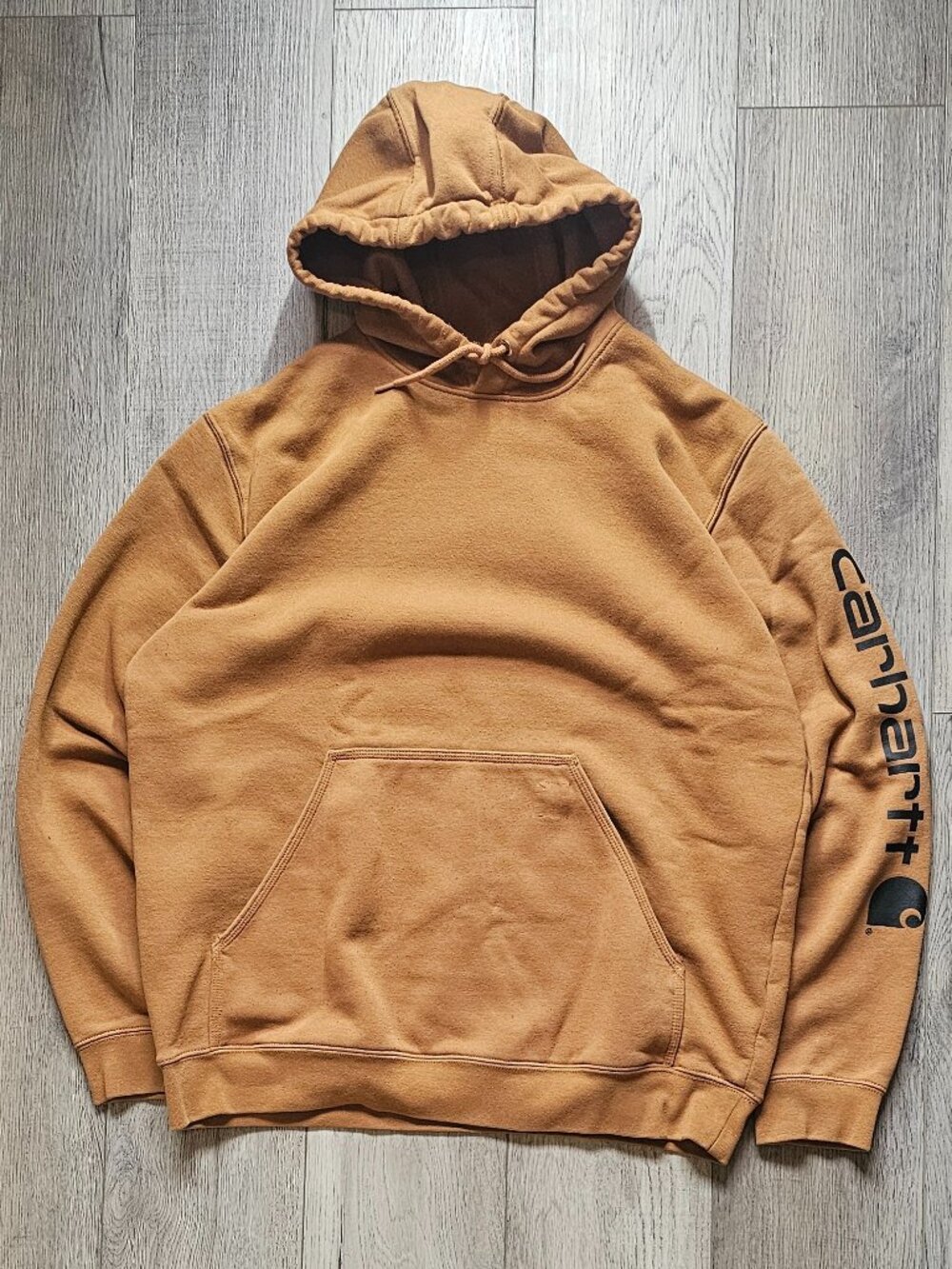 Workwear Carhartt Loose Fit Sleeve Logo Pullover Hoodie Mens Large Brown K288